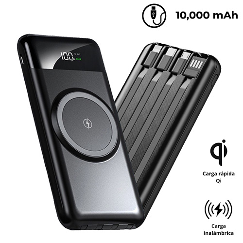  Power bank wireless qi 4 en 1 de 10,000 mah